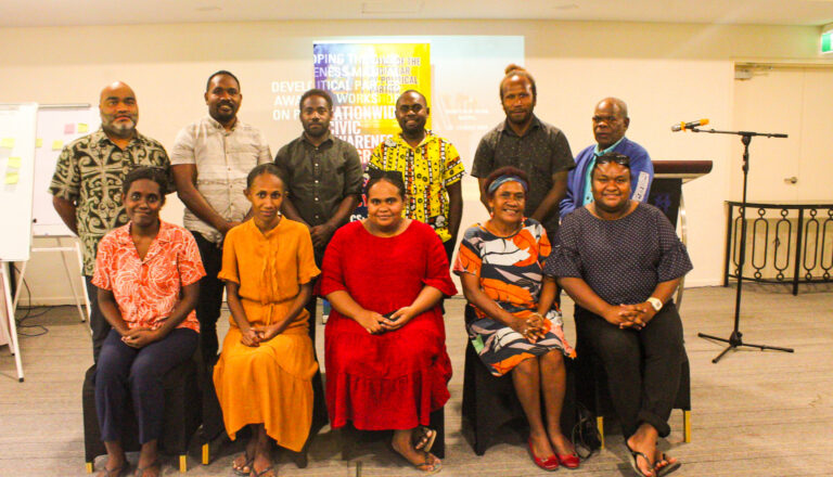Participants and facilitators at a civic awareness workshop.